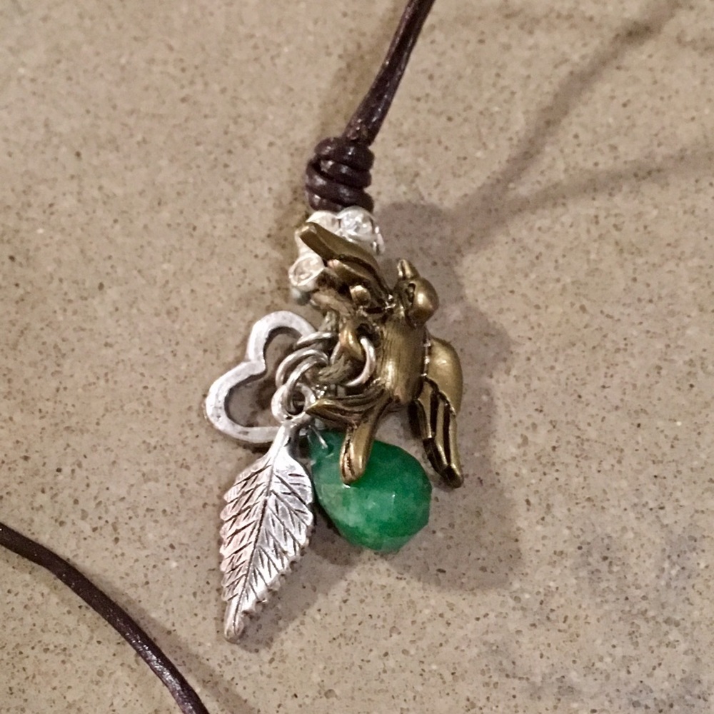 NWOT- long leather boho charm necklace - Picture 1 of 3